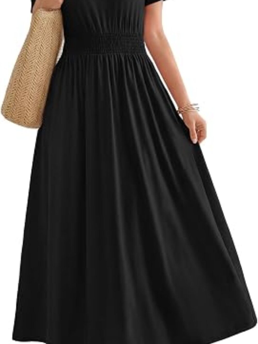 Maxi Dresses for Women V Neck Ladies Midi Long Dress A Line Smocked Waisted Casu - Picture 2 of 5